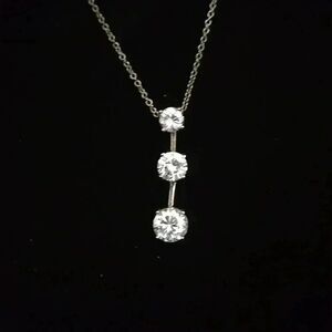 Sterling silver triple stone cubic zirconia pendant necklace